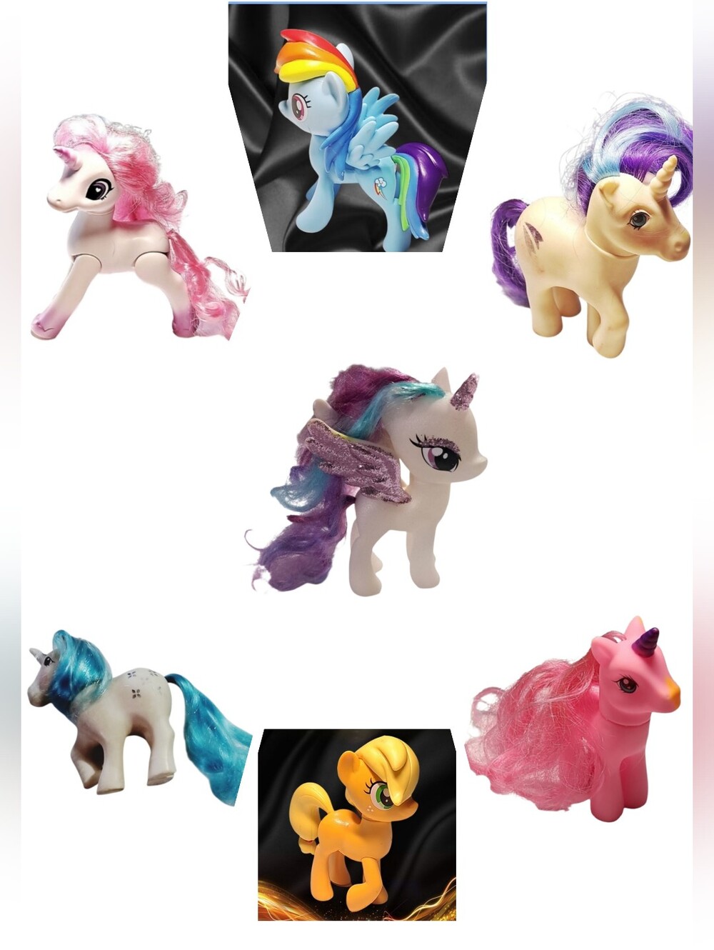Lot of 7 Pony Unicorn Figures Hasbro My Little Pony Applejack Rainbow Dash BMI